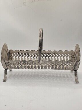 ​Antique Silver Plate Reticulated Bread Basket Shell End Footed Caddy Handle
